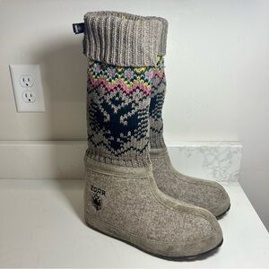 ZDAR Lambs Wool Sock Boots Knit Fair Isle Women’s Size 7.5-8 Grey